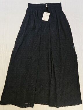 NWT Downeast Chiffon Polkadot Black Maxi Skirt S